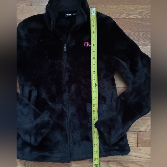 Fila Sport Full Zipper Faux Fur Black Jacket - Size L 14 - Picture 4 of 6
